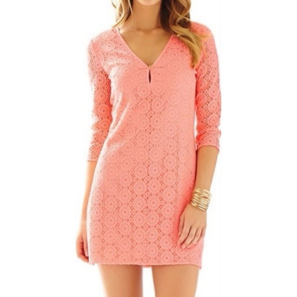 Lilly Pulitzer Coral Pink Lace Shift Dress